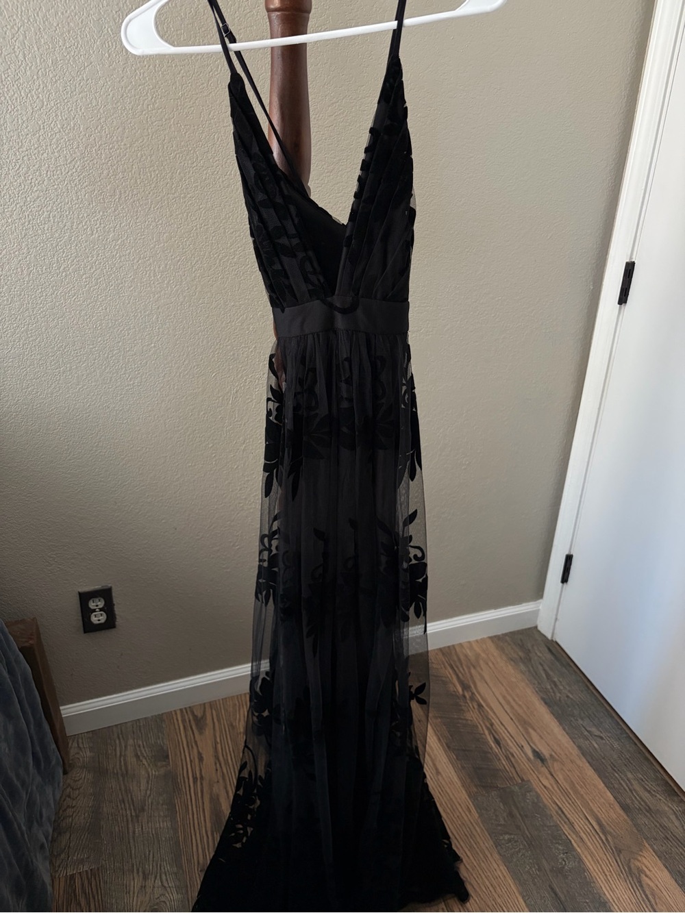 Willow Black Sheer Floral Maxi Dress - Deep V